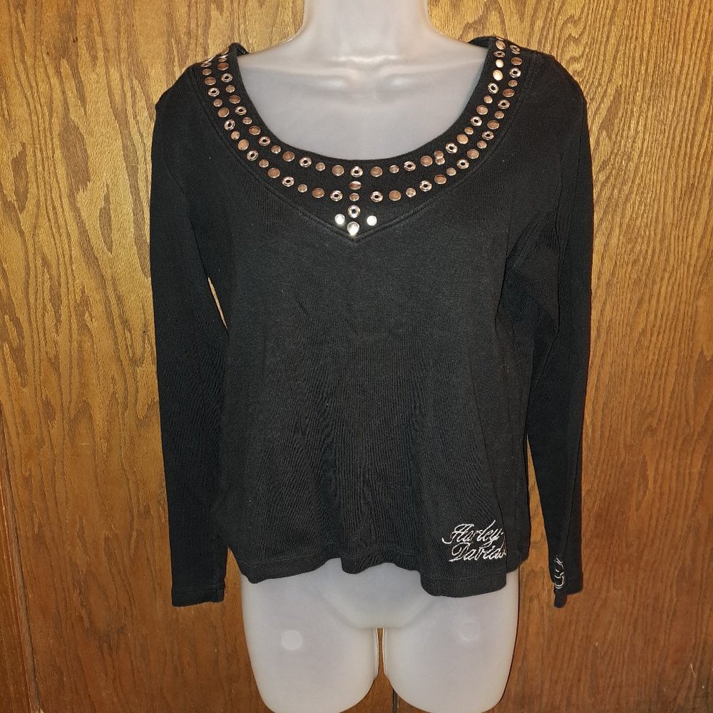 Harley Davidson Motorcycles Vintage Large Long Sleeve Shirt With Riveting